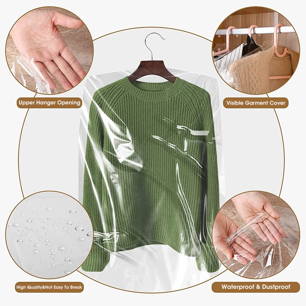 HASTHIP 30pcs Plastic Hanging Garment Bag, Transparent Clothing Dustproof Cover for Clothes Universal Size Clothes Cover 23.6 x 35.4 in HASTHIP 30pcs Plastic Hanging Garment Bag, Transparent Clothing Dustproof Cover for Clothes Universal Size Clothes Cover 23.6 x 35.4 in